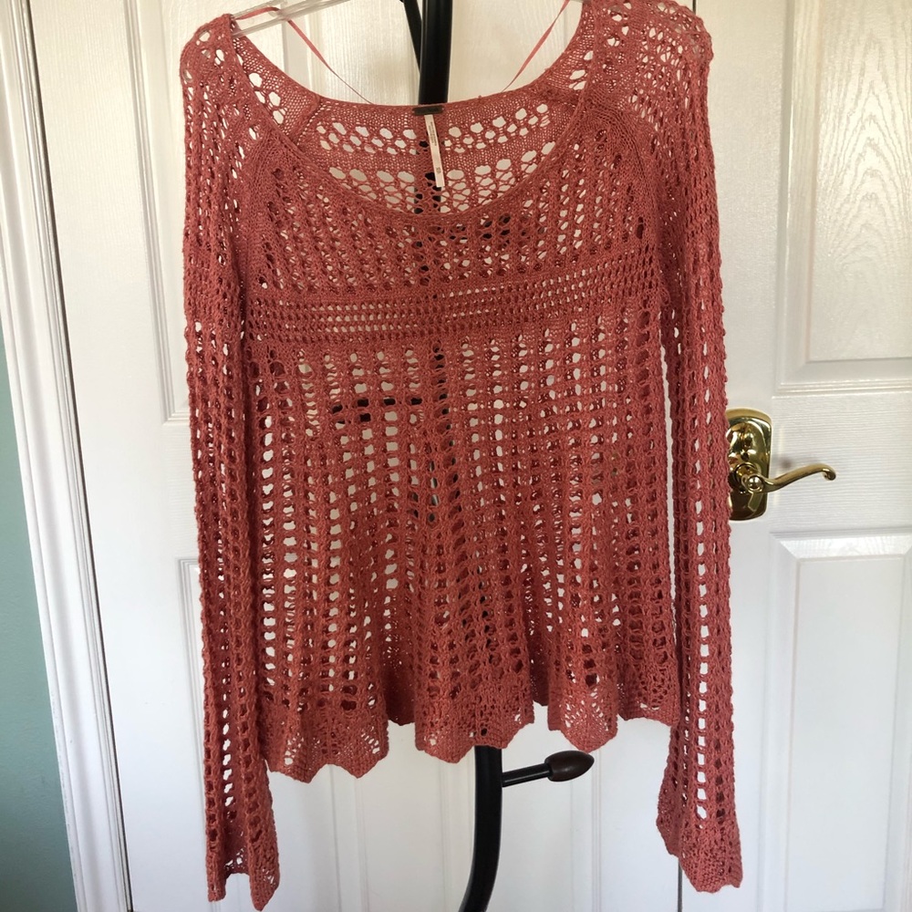 Free People Crochet Bell Sleeve Top